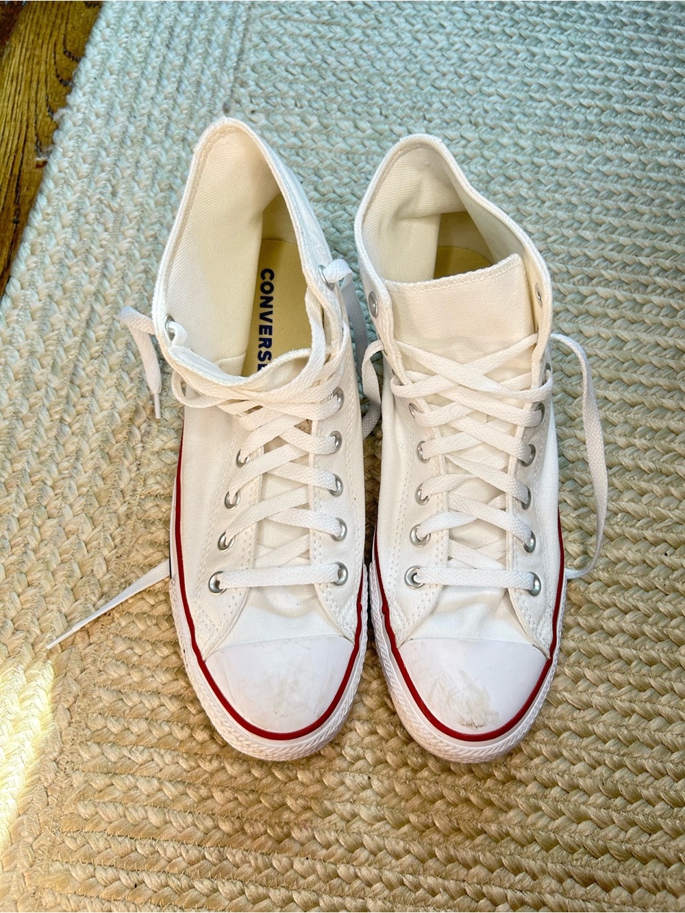 Converse White Canvas High-Top Sneakers with Red Accent